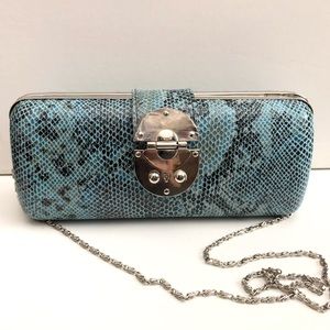Blue/Black Faux Python Print Clutch with Chain
